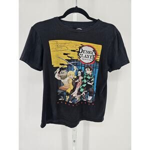 Demon Slayer Women's Black Demon Slayer Anime Printed 100% Cotton Top Size XS